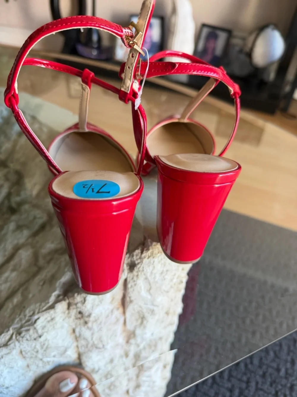Nine West Red Patent T-Strap Pointed Toe Pumps - Picture 4 of 4